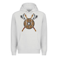Dove Grey renaissance fair faire festival medieval theme axe shield Premium Hoodie - DesignPulse