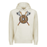 Oatmeal Heather renaissance fair faire festival medieval theme axe shield Premium Hoodie - DesignPulse