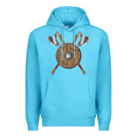 Ocean Blue renaissance fair faire festival medieval theme axe shield Premium Hoodie - DesignPulse