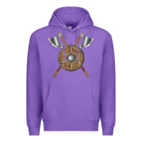 Purple renaissance fair faire festival medieval theme axe shield Premium Hoodie - DesignPulse