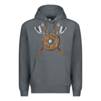 Rock renaissance fair faire festival medieval theme axe shield Premium Hoodie - DesignPulse