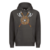 Smoke renaissance fair faire festival medieval theme axe shield Premium Hoodie - DesignPulse