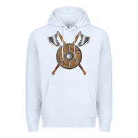 White renaissance fair faire festival medieval theme axe shield Premium Hoodie - DesignPulse