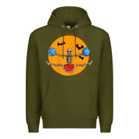 Army Green cheerleading skeleton halloween cheer skeleton cheerleader t shirt Premium Hoodie - DesignPulse