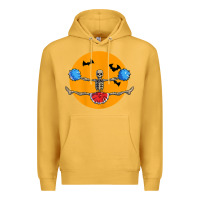 Mustard cheerleading skeleton halloween cheer skeleton cheerleader t shirt Premium Hoodie - DesignPulse