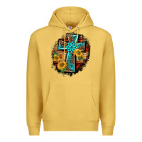 Antique Gold western turquoise's leopard cross  wooden aztek sunflowers background Premium Hoodie - BarkalooDesign