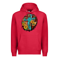 Cardinal western turquoise's leopard cross  wooden aztek sunflowers background Premium Hoodie - BarkalooDesign