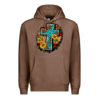 Chestnut western turquoise's leopard cross  wooden aztek sunflowers background Premium Hoodie - BarkalooDesign