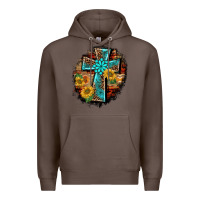 Coffee western turquoise's leopard cross  wooden aztek sunflowers background Premium Hoodie - BarkalooDesign