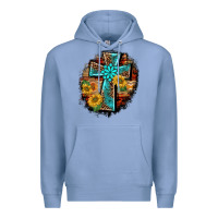 Colony Blue western turquoise's leopard cross  wooden aztek sunflowers background Premium Hoodie - BarkalooDesign