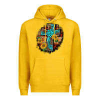 Lemon western turquoise's leopard cross  wooden aztek sunflowers background Premium Hoodie - BarkalooDesign