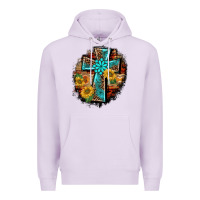 Lilac western turquoise's leopard cross  wooden aztek sunflowers background Premium Hoodie - BarkalooDesign