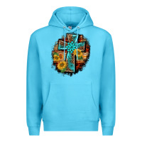 Ocean Blue western turquoise's leopard cross  wooden aztek sunflowers background Premium Hoodie - BarkalooDesign