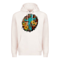 Pale Pink western turquoise's leopard cross  wooden aztek sunflowers background Premium Hoodie - BarkalooDesign