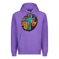 Purple western turquoise's leopard cross  wooden aztek sunflowers background Premium Hoodie - BarkalooDesign