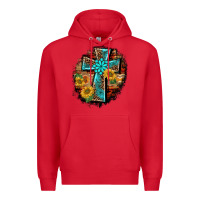 Red western turquoise's leopard cross  wooden aztek sunflowers background Premium Hoodie - BarkalooDesign