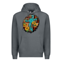 Rock western turquoise's leopard cross  wooden aztek sunflowers background Premium Hoodie - BarkalooDesign