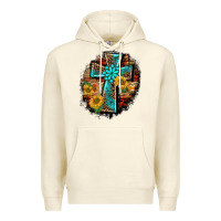 Sandshell western turquoise's leopard cross  wooden aztek sunflowers background Premium Hoodie - BarkalooDesign