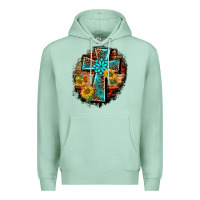 Seafoam western turquoise's leopard cross  wooden aztek sunflowers background Premium Hoodie - BarkalooDesign