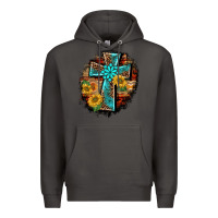 Smoke western turquoise's leopard cross  wooden aztek sunflowers background Premium Hoodie - BarkalooDesign