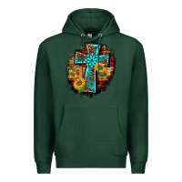 Sports Green western turquoise's leopard cross  wooden aztek sunflowers background Premium Hoodie - BarkalooDesign