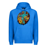 True Royal western turquoise's leopard cross  wooden aztek sunflowers background Premium Hoodie - BarkalooDesign