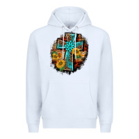 White western turquoise's leopard cross  wooden aztek sunflowers background Premium Hoodie - BarkalooDesign