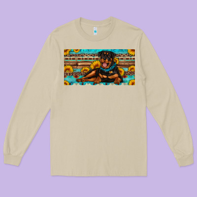 Rottweiler With Sunflowers License Plate Long Sleeve Tee Designed By Artiststas