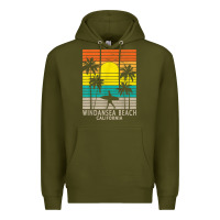 Army Green windansea beach california ca surfer surfing surf palm tree Premium Hoodie - DesignPulse