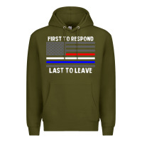 Army Green police fire ems first responder american flag firefighter t shirt Premium Hoodie - DesignPulse