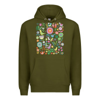 Army Green cute birds t  shirt birds and blooms   cute floral pattern by cecca de Premium Hoodie - DesignPulse