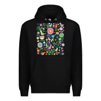 Black cute birds t  shirt birds and blooms   cute floral pattern by cecca de Premium Hoodie - DesignPulse