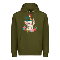 Army Green Moana HeiHei Rooster Pua Flowers Graphic Premium Hoodie - PixelWave