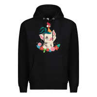 Black Moana HeiHei Rooster Pua Flowers Graphic Premium Hoodie - PixelWave