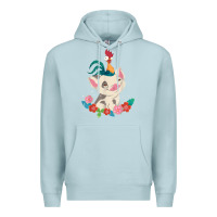 Blue Mist Moana HeiHei Rooster Pua Flowers Graphic Premium Hoodie - PixelWave