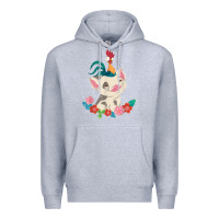 Heather Grey Moana HeiHei Rooster Pua Flowers Graphic Premium Hoodie - PixelWave