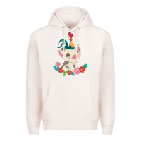 Pale Pink Moana HeiHei Rooster Pua Flowers Graphic Premium Hoodie - PixelWave
