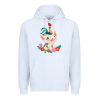 White Moana HeiHei Rooster Pua Flowers Graphic Premium Hoodie - PixelWave