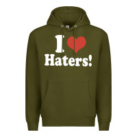 Army Green i love haters Premium Hoodie - PixelWave