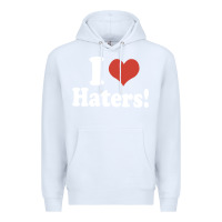 White i love haters Premium Hoodie - PixelWave