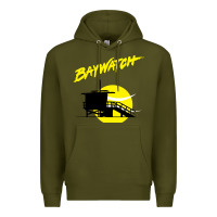 Army Green baywatch lifeguard tower sunset   baywatch Premium Hoodie - PixelWave