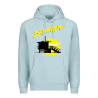 Blue Mist baywatch lifeguard tower sunset   baywatch Premium Hoodie - PixelWave