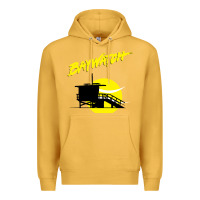 Mustard baywatch lifeguard tower sunset   baywatch Premium Hoodie - PixelWave