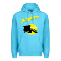 Ocean Blue baywatch lifeguard tower sunset   baywatch Premium Hoodie - PixelWave
