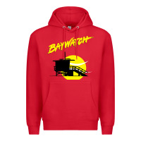 Red baywatch lifeguard tower sunset   baywatch Premium Hoodie - PixelWave