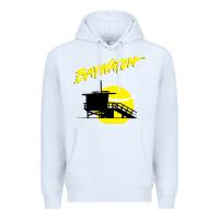 White baywatch lifeguard tower sunset   baywatch Premium Hoodie - PixelWave