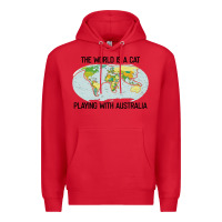 Red the world is a cat playing with australia 2020 shirt Premium Hoodie - PixelWave