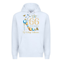 White 66th birthday 66 years of being awesome 66 years old woman Premium Hoodie - PixelWave