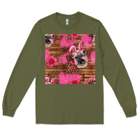 Army Green easter heifer with bunny ears seamless pattern Long Sleeve Tee - Artiststas