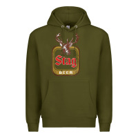 Army Green Vintage Stag Beer, distressed Premium Hoodie - Craftify